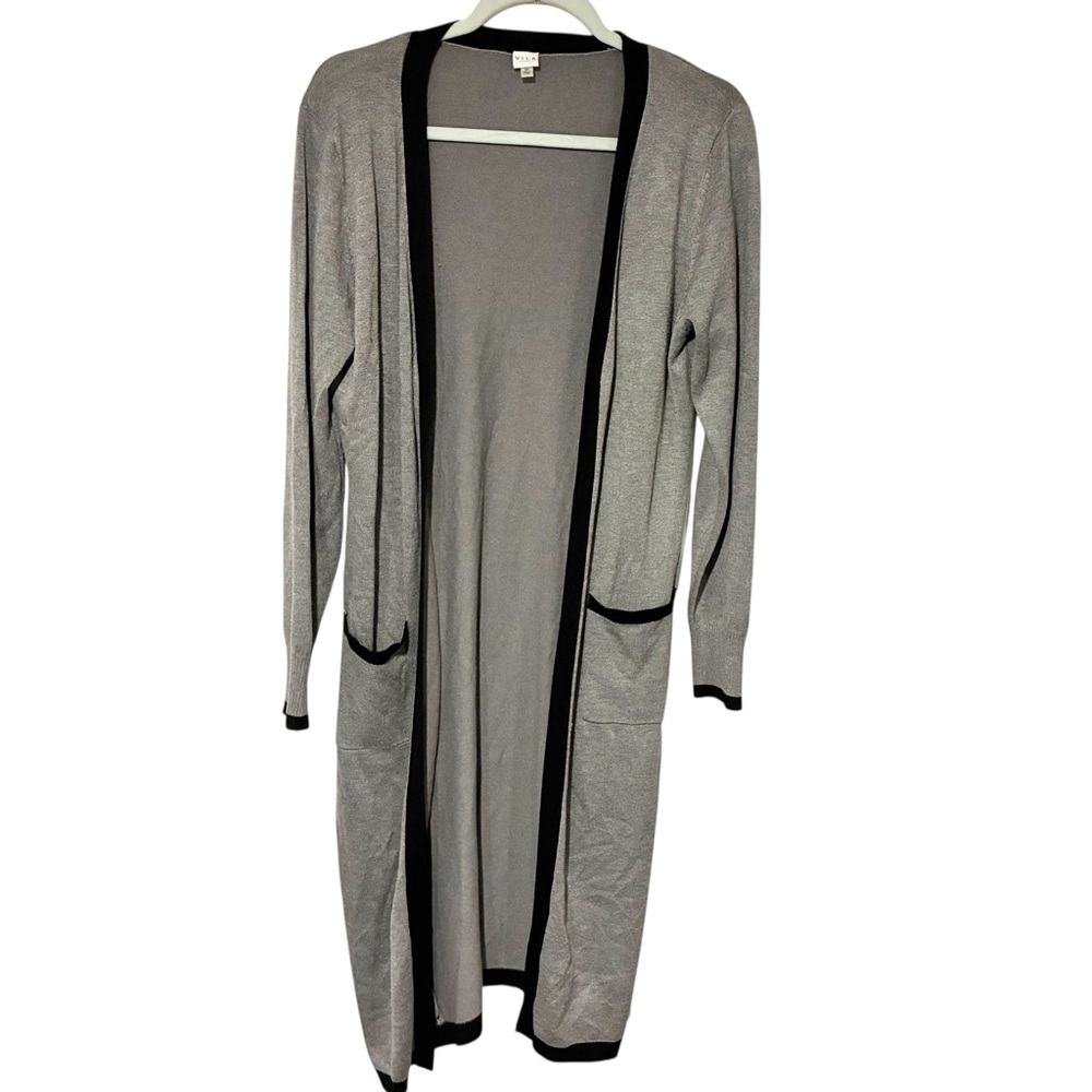 Vila Milano‎ Grey Black Trim Open Front Duster Cardigan Size Medium
